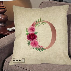 Cadou Personalizat - Perna Personalizata Monograma Rose Gold Litera O, 40x40 cm, Crem, Husa Detasabila, Perna Inclusa, BEKZ®