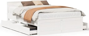 vidaXL Cadru pat fără saltea/cu tăblie, alb, 140x200cm, lemn masiv pin