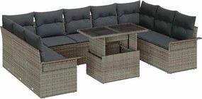 vidaXL Set de canapele pentru grădină cu pernă 10 pcs Gri Rattan poli