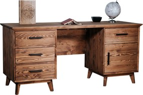 Birou lemn masiv Timeless 4 Sertare 1 Ușă Whisky, 164 × 60 × 76 cm