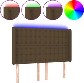 vidaXL Tăblie de pat cu LED, maro închis, 147x16x118/128 cm, textil