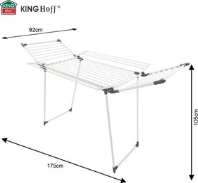 Uscător de rufe pliabil Kinghoff KH 2041, 25 m, până la 20 kg, capete antiderapante, oțel, alb/gri