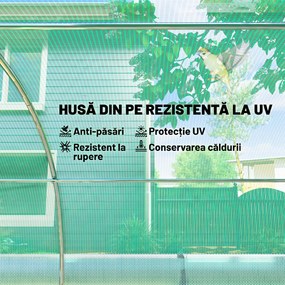 Outsunny Seră de Grădină Tunel 3x2x2 m cu Plasă de Umbrire, Seră pentru Legume și Flori cu 6 Ferestre, 2 Uși și Pereți Laterali Rulanți, Cadru din Oțel și Acoperire PE, Verde | Aosom Romania