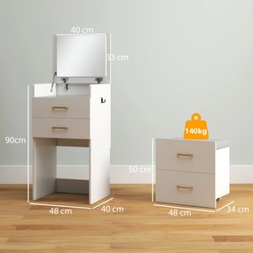 HOMCOM Masuta de Toaleta 3-in-1 cu Oglinda, Masuta de Noapte, Scaun cu Rotile, Sertare, Alb | Aosom Romania