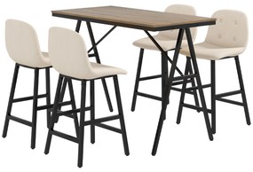HOMCOM Set de bar format din 5 piese, masă și 4 scaune, tapițerie cu buton, spumă groasă, design cu aspect de in, bej | Aosom Romania