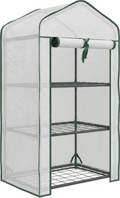 Outsunny Mini Seră pe 3 Nivele cu Acoperiș PE Întărit, Seră Portabilă cu Ușă Rulantă și Rafturi din Sârmă, 59x39x127 cm, Alb | Aosom Romania