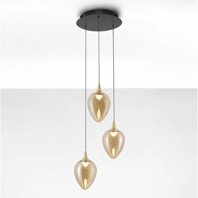 Lustra moderna cu 3 pendule LED, Metal, Sticla, Champaign, Nali