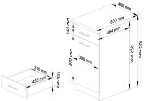 Dulap de bucătărie inferior Organo S40 (alb + grafit). 1117540