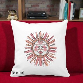 Perna Decorativa Soare Roz Tribal, 40x40 cm, Alba Mata, Husa Detasabila, Perna Inclusa, BEKZ®