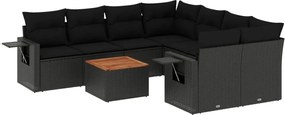 vidaXL Set mobilier de grădină cu perne, 9 piese, negru, poliratan