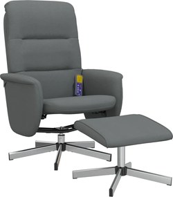 vidaXL Fotoliu de masaj rabatabil cu taburet, gri închis, textil