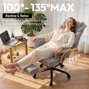 DOWINX 66B3 – Scaun directorial XXL, Extra-Lat și Construcție Heavy-Duty, Masaj Lombara Dublu, cotiere reglabile, suport pentru picioare, Rezistent 180 kg, plasă respirabilă+PU, Gri