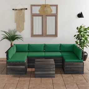 Set mobilier de gradina din paleti, cu perne, 7 piese, lemn pin Verde, 7