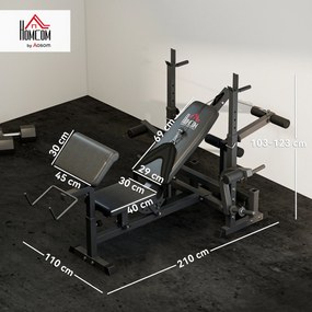 HOMCOM Bancă de Antrenament cu Suport pentru Halteră, 210x110x103-123 cm, Negru | Aosom Romania