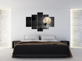 Tablou - Plaja cu lună plină, nuanțe gri (150x105 cm)