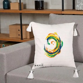 Perna Decorativa Vortex Abstract Colorat, 40x40 cm, Bej cu Franjuri, Husa Detasabila, Perna Inclusa, BEKZ®