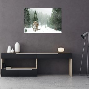 Tablou cu leopard în zăpadă (90x60 cm)