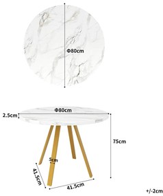 Masă rotundă pentru 4 persoane, Alb+Auriu | Aosom Romania