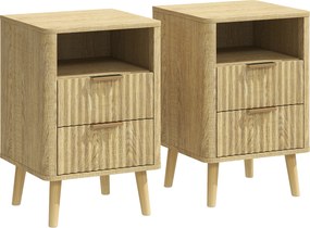 HOMCOM Set de 2 noptiere, noptiere cu 2 sertare și compartiment deschis, colțuri rotunjite, 40 x 40 x 61 cm, stejar | Aosom Romania
