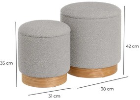 Pufuri gri-deschis 2 buc. cu tapițerie din țesătură bouclé – Casa Selección