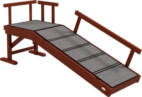 PawHut Rampă pentru câini, balustrade detașabile, antiderapant, lemn, până la 30 kg, 125x40x56cm, Maro/Gri | Aosom Romania