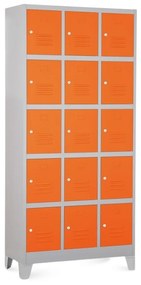Dulap metalic - 15 cutii, 90 x 40 x 195 cm, picioare fixe, încuietoare cilindrică, portocaliu - ral 2004