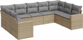 vidaXL Set canapele de grădină, 9 piese, cu perne, bej, poliratan