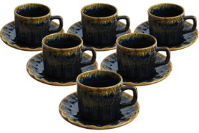 Set de 6 cești din ceramică cu farfurioareElementa 185 ml, albastru închis