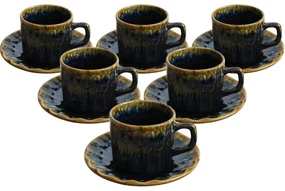 Set de 6 cești din ceramică cu farfurioareElementa 185 ml, albastru închis