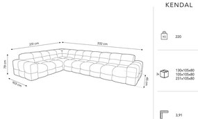 Colțar gri cu tapițerie din catifea (pe partea stângă) Kendal – Micadoni Home