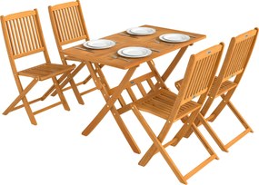 Outsunny Set mobilier de grădină FSC din lemn, set 5 piese pliabil, masă cu 4 scaune pliante, design cu lamele | Aosom Romania