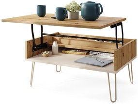 Mazzoni HAIRPIN S-90 Stejar Artisan/Bej (Șampanie) - MASĂ DE CAFEA MODERNĂ MASĂ CU BLAT RIDICAT + COMPARTIMENT + RAFT