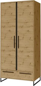 Dulap Two-door ARIA – 90x55x200 cm – Stejar Artisan / Negru
