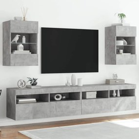 837085 vidaXL Comode TV de perete cu lumini LED 2 buc. gri beton 40x30x60,5cm