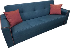 Canapea VERA extensibila, 3 locuri, lada de depozitare, stofa bleumarin + rosu bordo, 225x90x90 Bleumarin + Rosu Bordo, Stofa