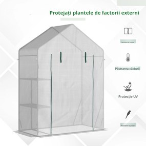 Outsunny Sera pentru Gradina din Otel, Sera pentru Plante, legume, fructe cu 2 Rafturi si Usa tip Rulou, Alb | Aosom Romania