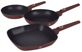 Set 3 tigai Leonardo Collection Berlinger Haus  BH 8049, antiaderente, strat titan, visiniu mat, (cu tigaie grill)