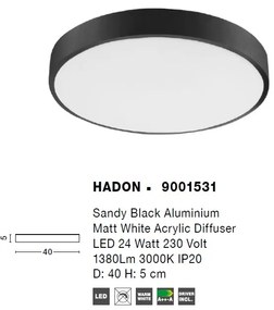 Plafoniera LED moderna design slim 40cm HADON neagra NVL-9001531
