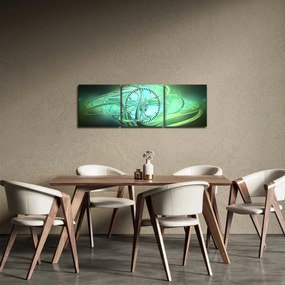 Tabloul cu abstracție verde (cu ceas) (90x30 cm)