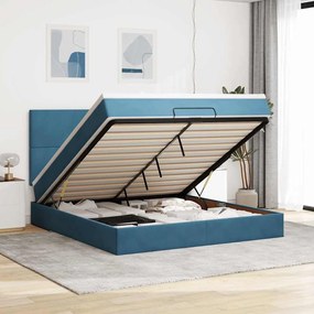 vidaXL Cadru pat otoman cu saltele Albastru închis 180x200cm catifea