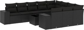 vidaXL Set canapele de grădină cu perne, 11 piese, negru, poliratan