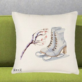 Perna Decorativa Patine cu Ramuri Inzapezite, 40x40 cm, Crem Reliefat, Husa Detasabila, Perna Inclusa, BEKZ®