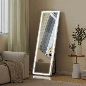 HOMCOM Oglindă de Corp Întreg cu LED, 150x50 cm, Iluminare în 3 Culori, de Podea, Sprijinită sau Montată pe Perete, Transparentă | Aosom Romania