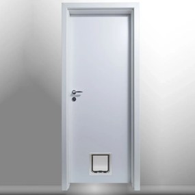 Usa de interior echipata cu usita batanta pentru pisici catei Alb, Folie Decor
