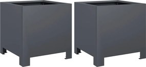 vidaXL Jardiniere de grădină, 2 buc., antracit, 30x30x30 cm, oțel