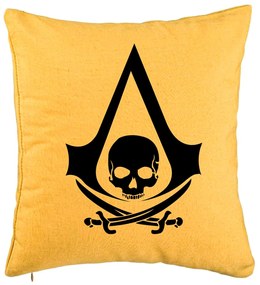 Perna Decorativa cu Assasin&apos;s Creed Fans, 40x40 cm, Galben, Husa Detasabila, Burduf