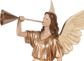 Statuetă decorativă din polirășină, crem, înger, detalii aurii, 41 x 21 x 17 cm, „Uriel”