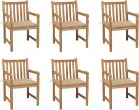 vidaXL Scaune de grădină cu perne bej, 6 buc., lemn masiv de tec