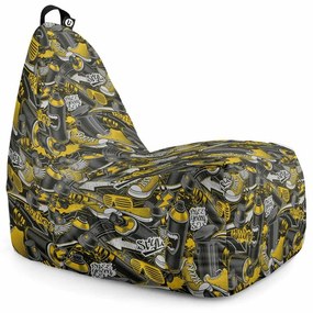 Fotoliu Puf Bean Bag tip Chill XL, Graffiti Retro Negru Si Galben