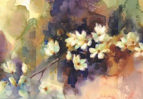 Fototapet - Magnolii albe, desenate (147x102 cm)